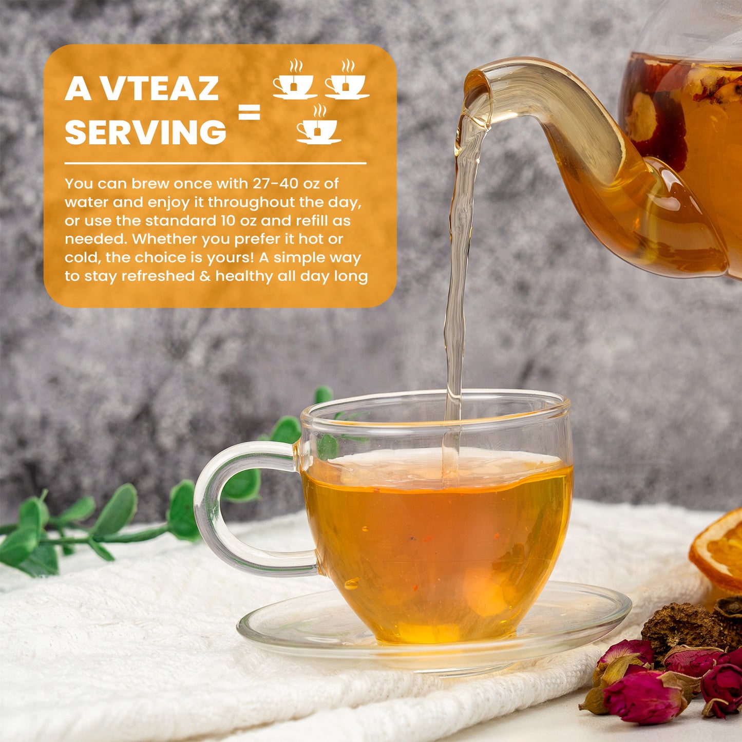 Morning C Tea, Premium Loose Herbs Tea, Freeze-Dried Vitamin C mixed Herbal Tea, Orange Tea, Natural Rose Tea