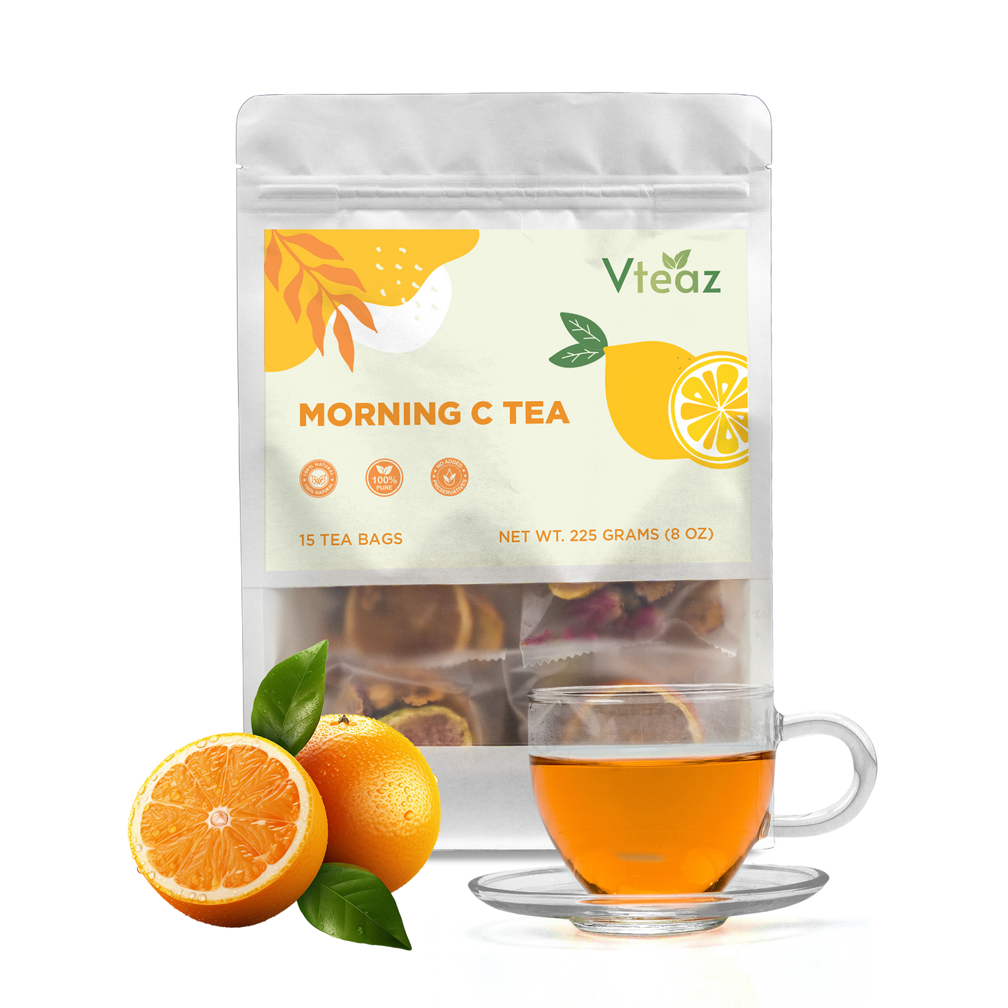 Morning C Tea, Premium Loose Herbs Tea, Freeze-Dried Vitamin C mixed Herbal Tea, Orange Tea, Natural Rose Tea