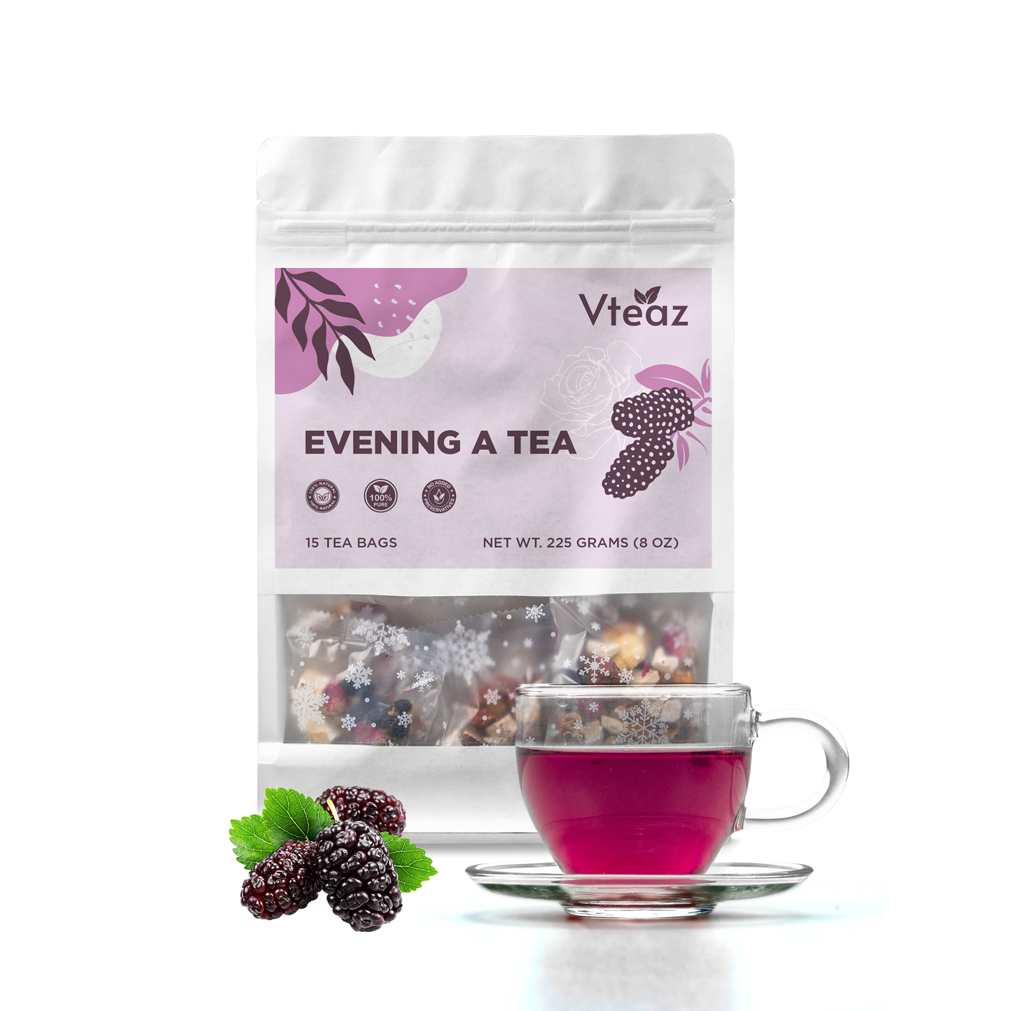 Evening A Tea, Premium Loose Herbs Tea, Freeze-Dried Mulberry mixed Herbal Tea, Mushroom Tea, Black Goji Berry Tea